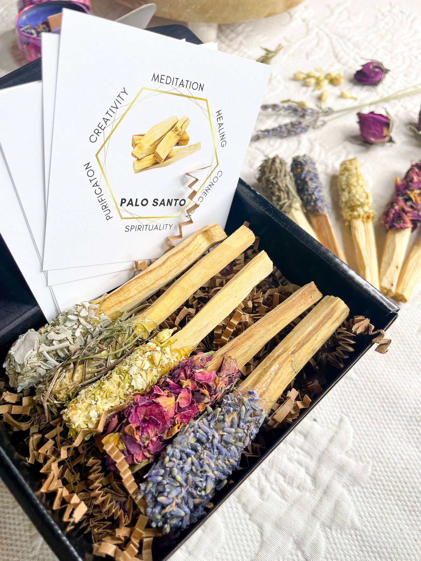 Copal Dipped Palo Santo Sticks Rolled In Herbs, Incense Gift