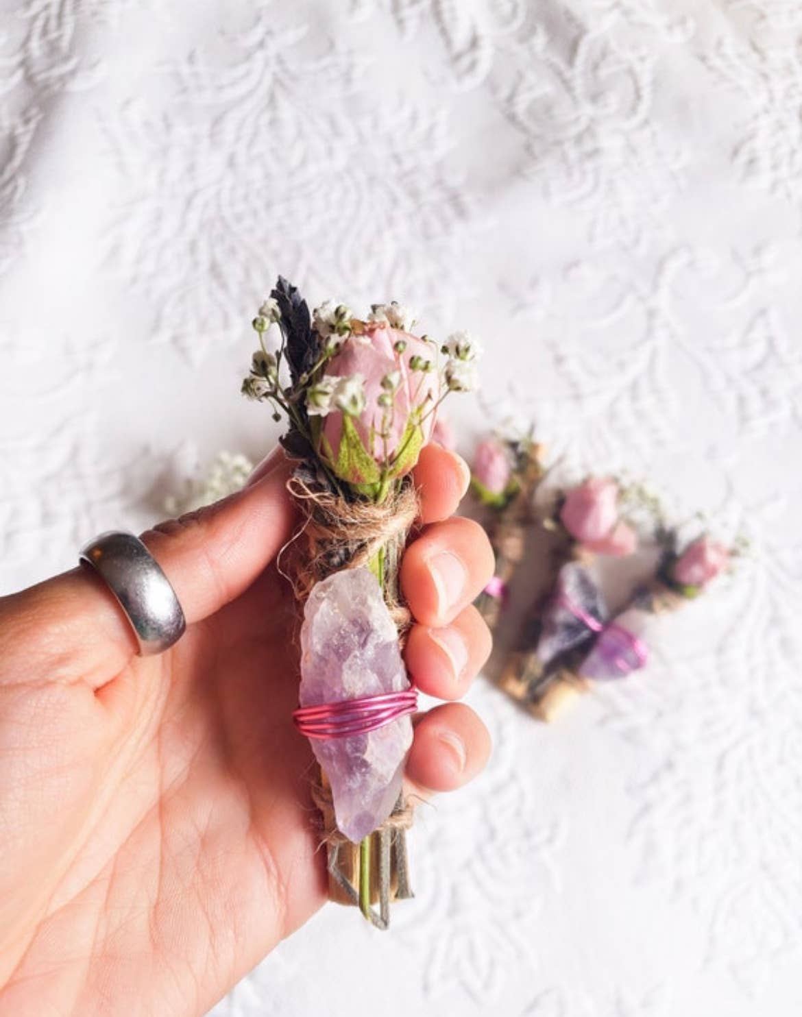 Amethyst, Lavender, Rose and Palo Santo Smudge stick