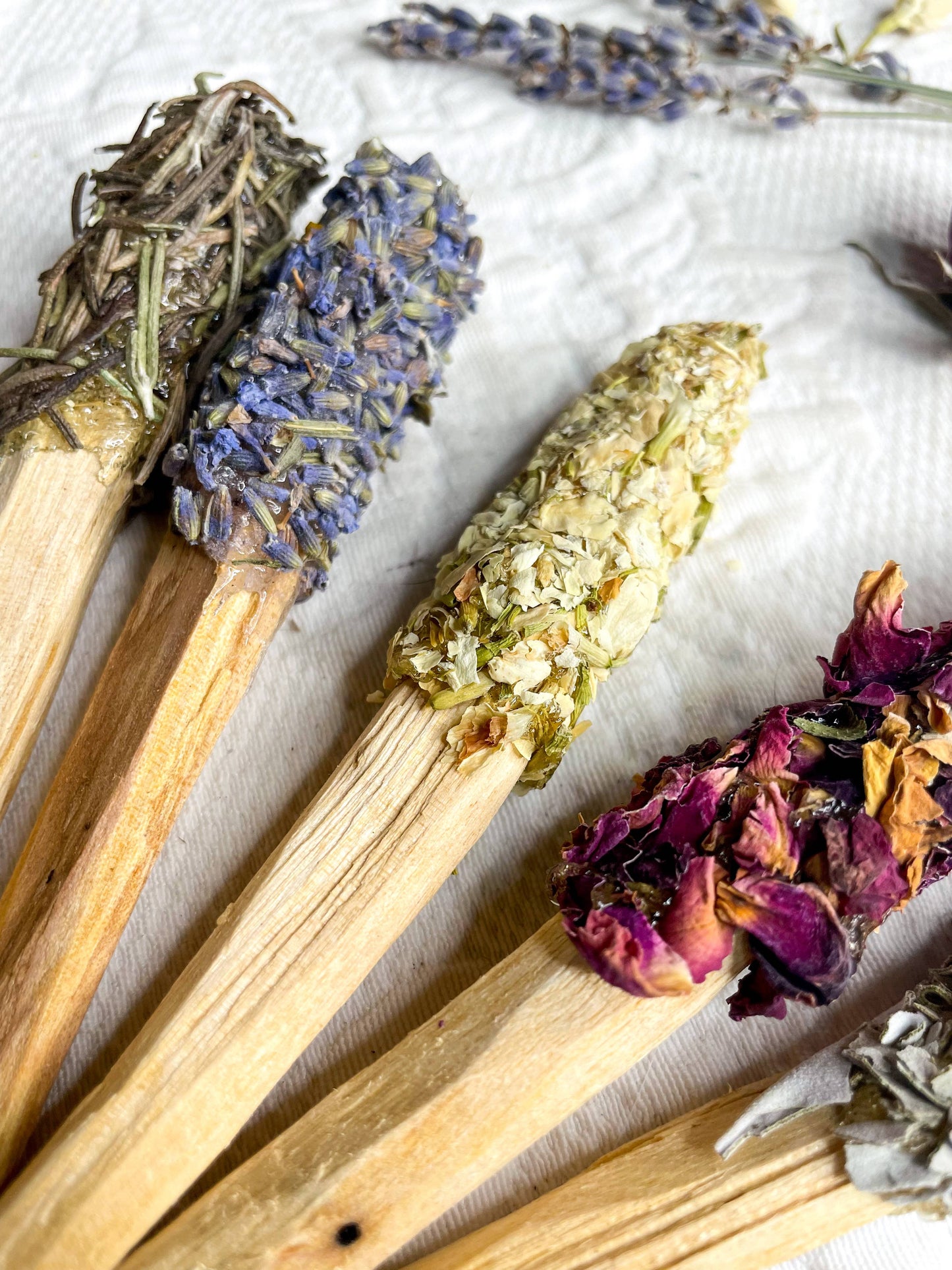 Copal Dipped Palo Santo Sticks Rolled In Herbs, Incense Gift