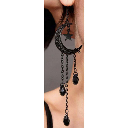 Black Crystal Crescent Moon Earrings