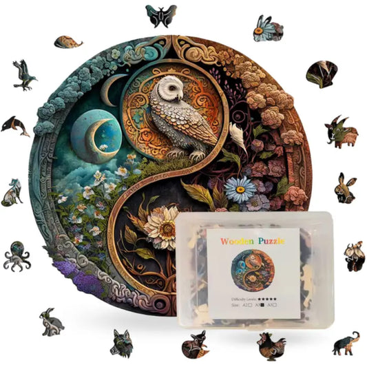 Unique Flower & Bird Yin Yang Design Wooden Jigsaw Puzzle