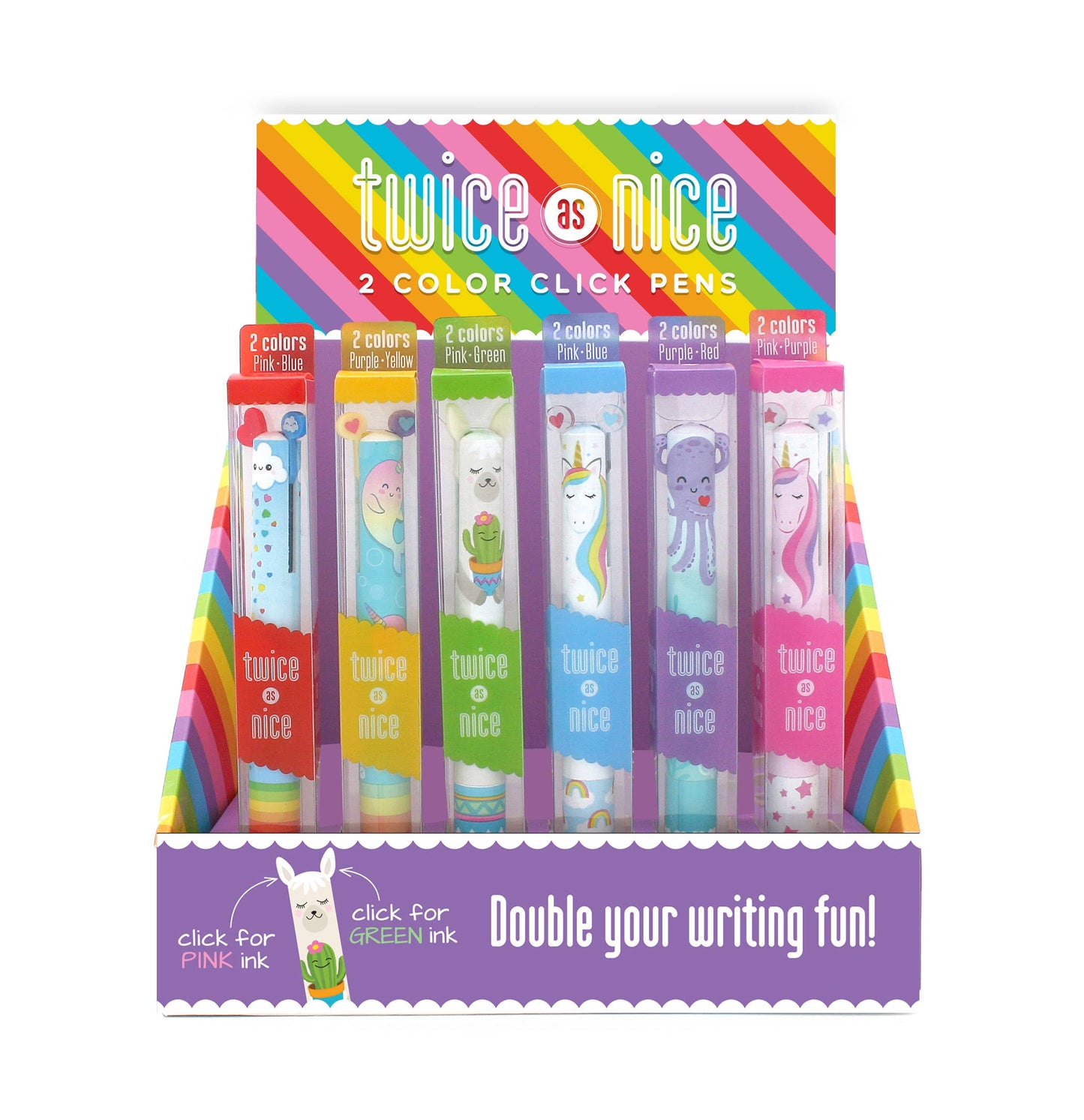 TWICE AS NICE RAINBOW 2 COLOR CLICK PEN DISPLAY OF 30