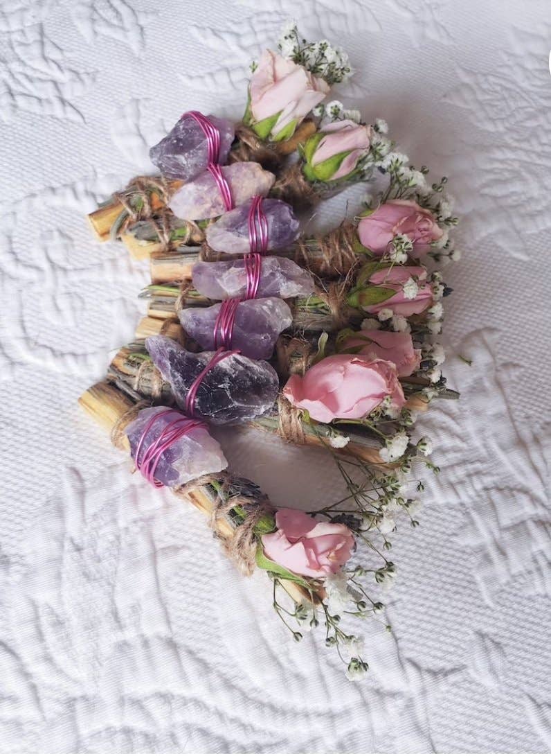 Amethyst, Lavender, Rose and Palo Santo Smudge stick