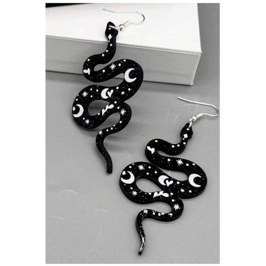 1pair Street-Style Hip-Hop Cool Wind Acrylic Material Black Snake Shaped Halloween Women's Earrings  Black/one-size